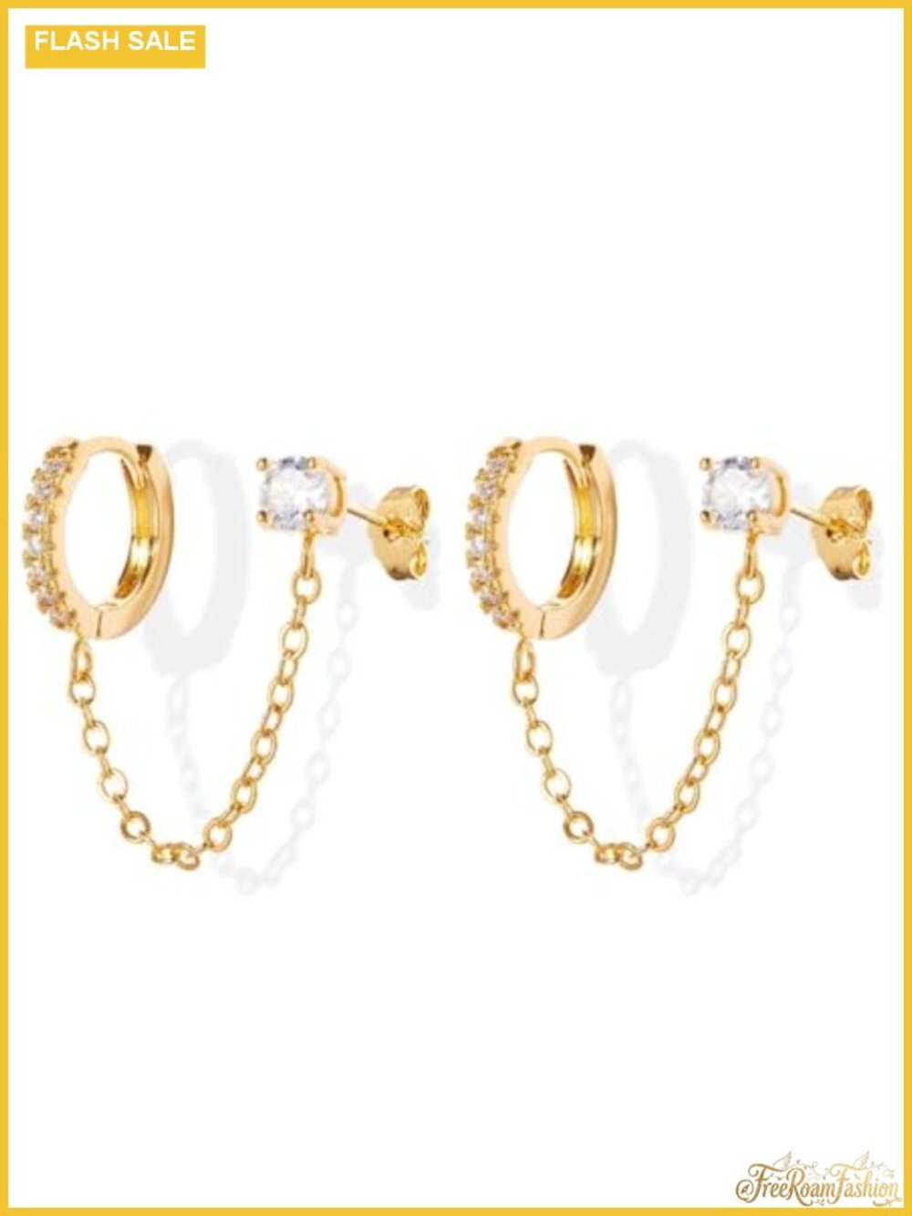 14K Gold Plated Cubic Zirconia Dangle Hoop Earrings Lightweight Hypoallergenic